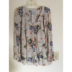 Cottage Core Peasant Blouse Lace Trim Plus 2X Rayon Floral Granola Country Boho